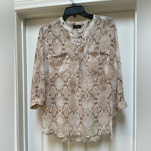 Apt. 9 Snakeskin Print Tan White Sheer Roll Up Blouse Sz Large